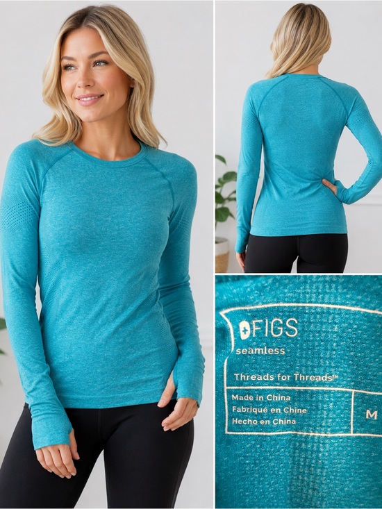 Figs Tops - FIGS Women’s Seamless Long-Sleeve Crew in Teal
